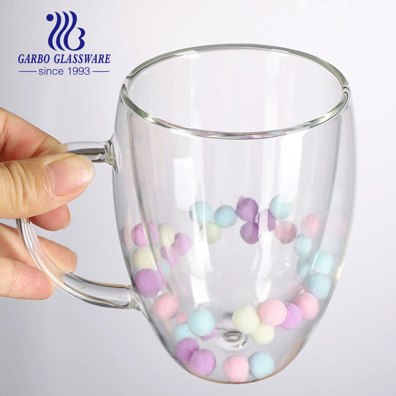 Borolicate Double Wall Glass Cup with Spangle Decoration