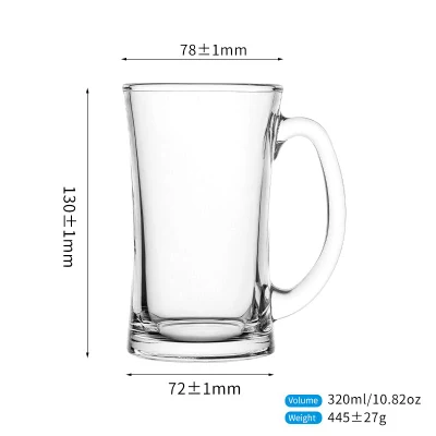 Taza de cerveza de vidrio de gran capacidad de 320 ml y 10,8 oz con asa